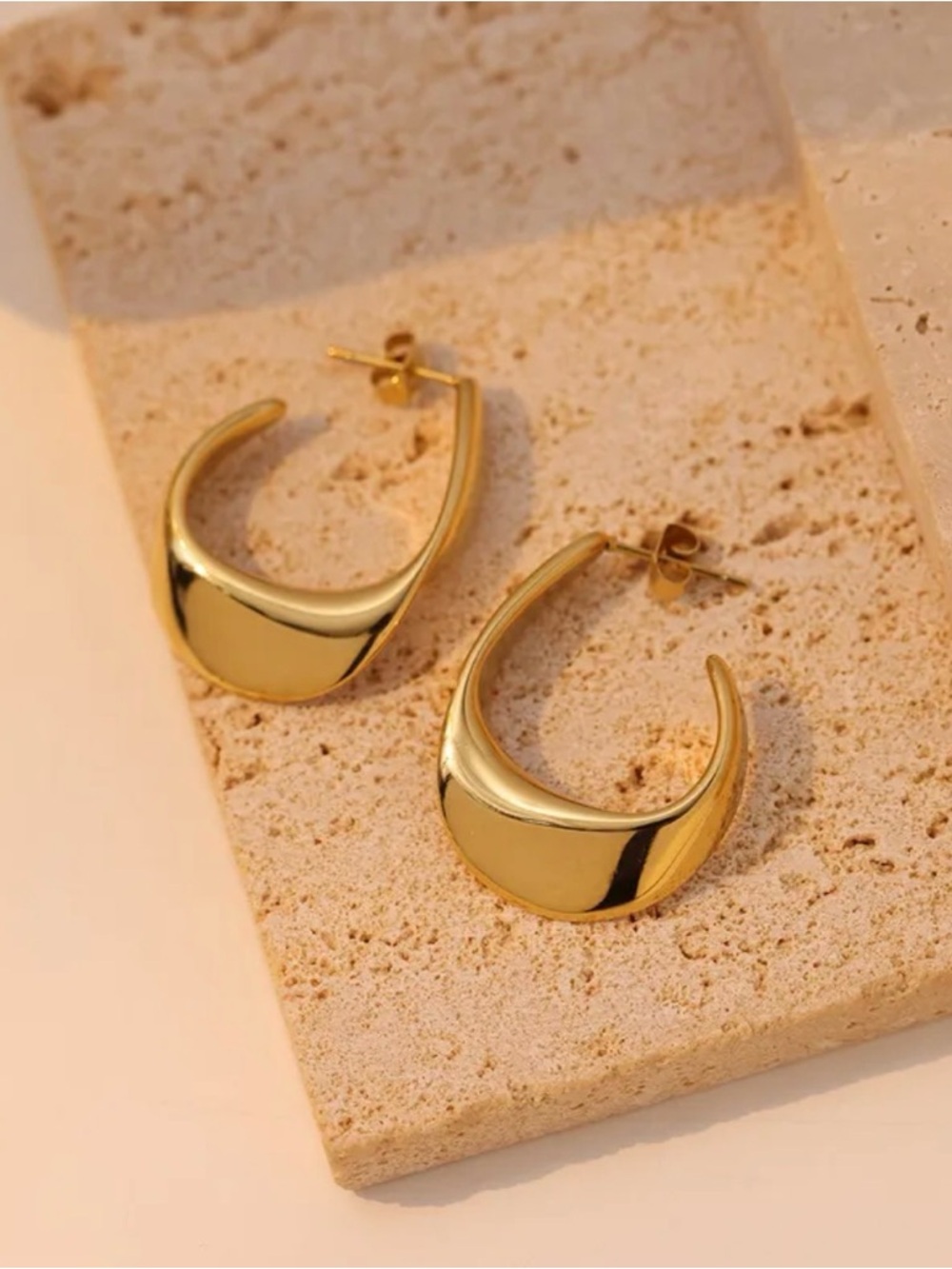 304 Stainless Steel Gold Curved Hoop Earrings - Brand